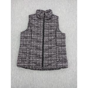 Lands End Vest Womens Medium Black White Puffer Quilted Down Feather Insulated